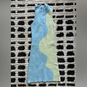 Blue and Green Sleeveless Knit Dress